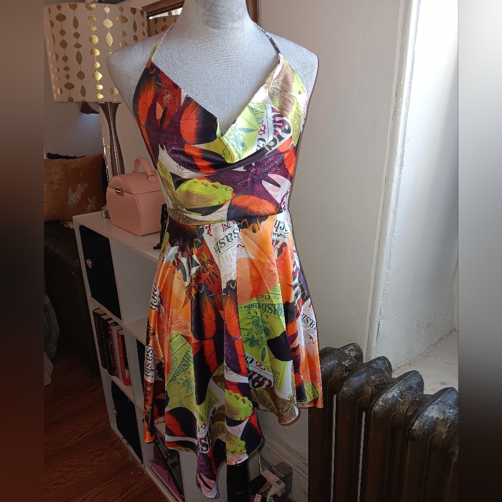 NWOT Multi color halter mini dress